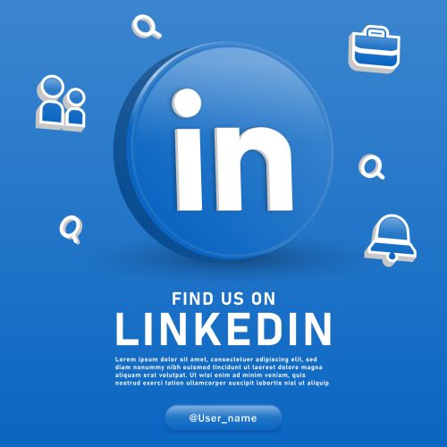 follow us on linkedin 3d logo with social media notification 3d